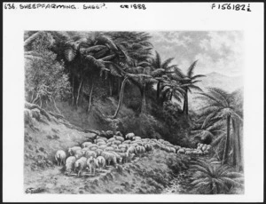 Sandys, Edward Roper Stapleton, b. 1845 :[Bush landscape with sheep, N Z , ca 1888]