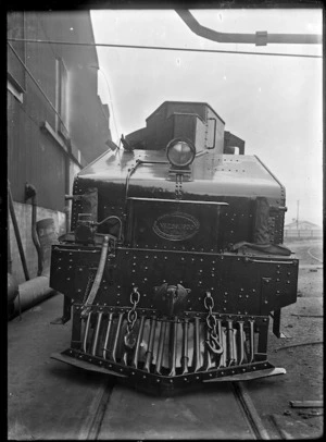 Front view of the tender for C class 2-6-2 steam locomotive, New Zealand Railways no 851, under construction at Hutt Railway Workshops, Woburn.