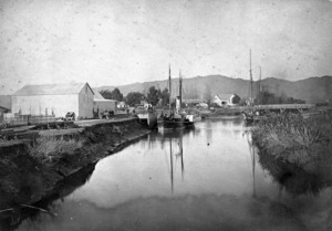 Collie, W :Photograph of the SS Lyttelton (ship) and the Falcon (ship), at Blenheim Wharf, 1872