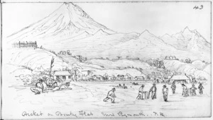 Warre, Henry James 1819-1898 :Cricket on Poverty Flat. New Plymouth. N. Z. [15 September 1864]