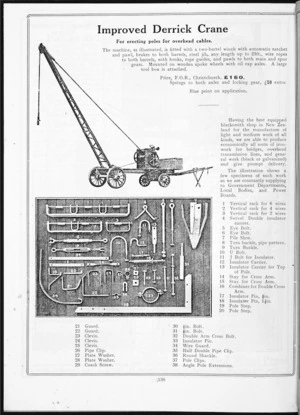 P & D Duncan Ltd :Improved derrick crane for erecting poles for overhead cables [April 1928. Photocopy reprint, ca 1993]