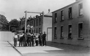 Harry Hart, fl 1914 : Men on Somes Island including German internees and S Hart, the quarantine and lighthouse keeper