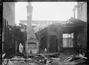 View of back of shop damaged by fire, in Jackson Street, Petone, 18 August 1901.