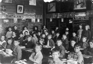 Boys and girls in a classroom at Eastern Hutt School, Lower Hutt