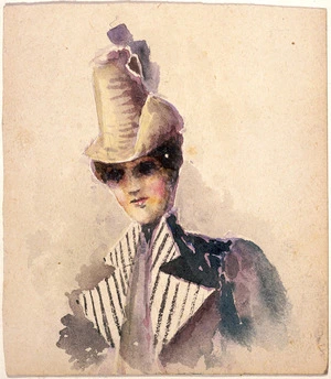 [Hodgkins, Frances Mary] 1869-1947 :[Girl in high hat. 1880s]