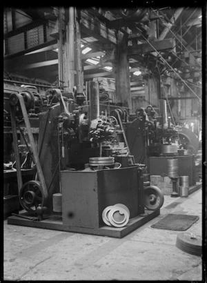 Interior view of the one of the Hillside Railway Workshops, Dunedin, showing 36 inch Bullard vertical turret lathes.