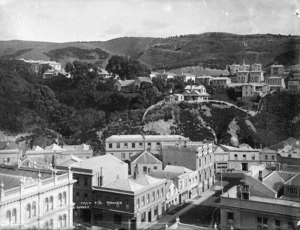 Grey Street, Lambton Quay and houses on The Terrace, Wellington city