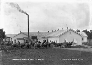 Scene outside the Greytown-Wairarapa Co-op Dairy Co. Factory in Greytown