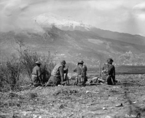 Infantry soldiers from the Maori Battalion near the Rapido River bank, Italy