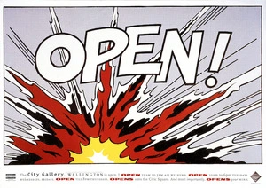 Wellington City Art Gallery :OPEN. The City Gallery Wellington is open [Explosion design. 1993].