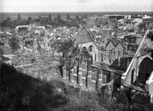 Ruins of St Paul's Presbyterian church, Napier, after the 1931 earthquake