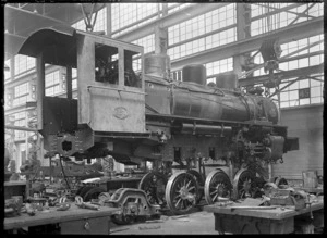 C class 2-6-2 steam locomotive, New Zealand Railways no 851, under construction at Hutt Railway Workshops, Woburn.