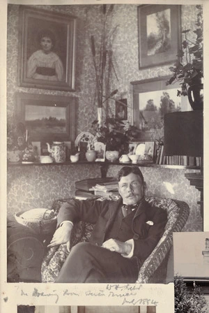 W H Field in the drawing room of his home in Everton Terrace, Wellington