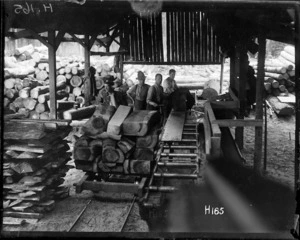 New Zealand soldiers working in a timber mill