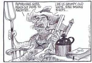 Scott, Thomas, 1947- :'Republicans gotta reach out to more minorities...like us grumpy old white bible bashing bigots'. 9 November 2012