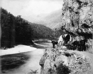 Covered wagon on the Buller Gorge Road