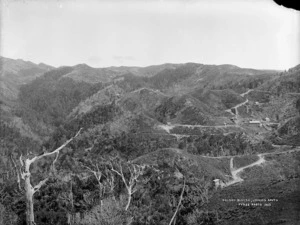 View overlooking hills in the Taitapu area, with the Golden Blocks gold mine