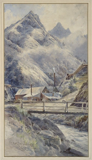 Wilson, Laurence William, 1851-1912 :The Battery, Achilles Mine, Skippers, Shotover River. 1895.