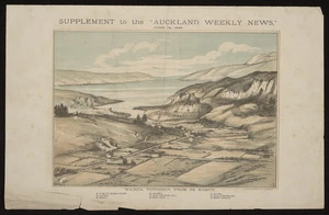 P, C, fl 1886 :Wairoa township, from Te Komiti. Supplement to the "Auckland weekly news", June 19, 1886. Wilson & Horton lith., Auckland
