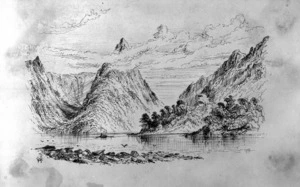 Hodgkins, William Mathew, 1833-1898 :[Mitre Peak, Milford Sound. ca 1880] W M H
