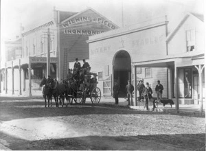 Newman's horse drawn coach outside J Canning's livery stables, Nelson