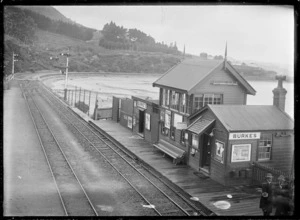 Burkes Railway Station, Dunedin, on the northern shore of Otago Harbour, circa 1926