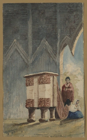 Atcherley, Henry Mount Langton :[Pulpit in native church, Mohaka (Hawkes Bay) N.Z.] 1877