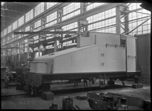 View of the tender for C class 2-6-2 steam locomotive, New Zealand Railways no 851, under construction at Hutt Railway Workshops, Woburn.
