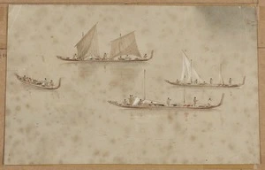 Heaphy, Charles 1820-1881 :[Maori canoes] [ca 1855]