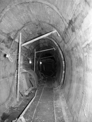 Coastal defence tunnel in the process of being constructed, during World War II, Wright's Hill, Karori, Wellington