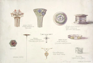 Hawkins, Myrtle, fl 1916 :[Design drawings for jewellery items]. 1st prize 1916.
