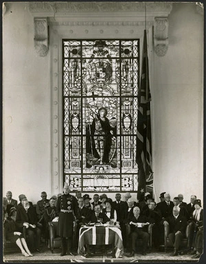 Official guests at the opening of the Memorial Hall, Wellington College, Wellington City, New Zealand