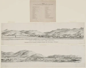Nattrass, Luke 1803?-1875 :City of Wellington, New Zealand. 1841. [W. Richardson lithographer from a sketch by L. Nattrass. 3rd edition?]. Wellington, Published for the proprietor by McKee and Gamble, N Z Press Agency [ca 1890]
