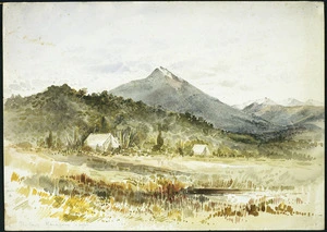 [Hodgkins, William Mathew] 1833-1898 :The Camp, Manapouri [1886?] Jackson Peaks Manapouri.