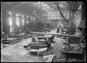 Interior view of the boiler shop at Hillside Railway Workshops, Dunedin.