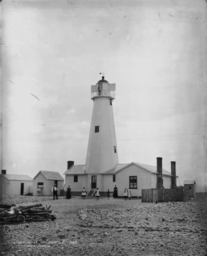 Photograph of the Kidson family outside Nelson lighthouse