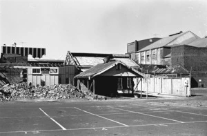 Debris on site of the Wellington Gas Works building and carpark, Tory Street, Wellington
