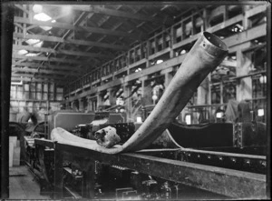 Petone Railway Workshops. Interior view of one of the workshops with a collapsed steam pipe from a class Wa locomotive
