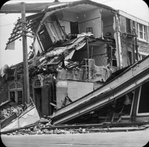 The Empire Hotel damaged by an earthquake, Napier