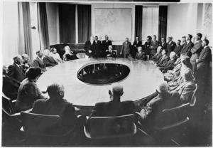 Possibly the presentation of the new oval Cabinet table to Government