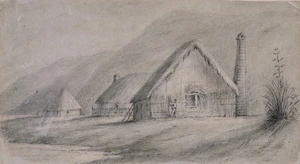 Swainson, William 1789-1855 :Hutts [sic] of the first settlers Petoni Beach. [1840].