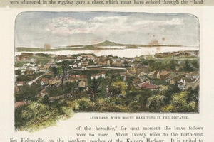 [Hatherell, William], 1855-1928 :Auckland, with Mount Rangitoto in the distance [ca 1887]