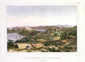 Sainson, Louis Auguste de, b 1800 :Vue interieure du pa de Kahouwera. (Nouvelle Zelande). De Sainson pinx; Deroy lith. [Paris; 1833]. Pl 52.
