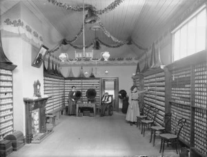 Interior of Andrew Balting's phonograph parlour at 97 Hardy Street, Nelson