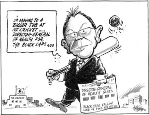 "I'm moving to a bigger job at NZ Cricket ... Director-General of Health for the Black Caps..." 10 March 2010