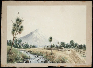 Clark, R, fl 1880s? :[Mount Taranaki with settler's house. 1880s?]