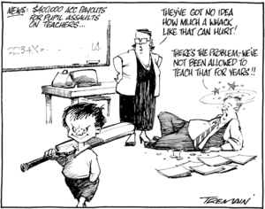 "They've got no idea how much a whack like that can hurt!" "There's the problem, - we've not been allowed to teach that for years!!" 8 March 2010