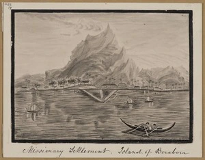 Tyerman, Daniel 1773-1828 :Missionary settlement, Island of Borabora [1822?]