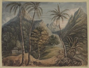 Tyerman, Daniel 1773-1828 :[Scene in Fare, Island of Huahine 1823]