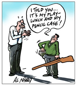 Nisbet, Alastair, 1958- :'I told you... it's my play-lunch and my pencil case!' 28 December 2012